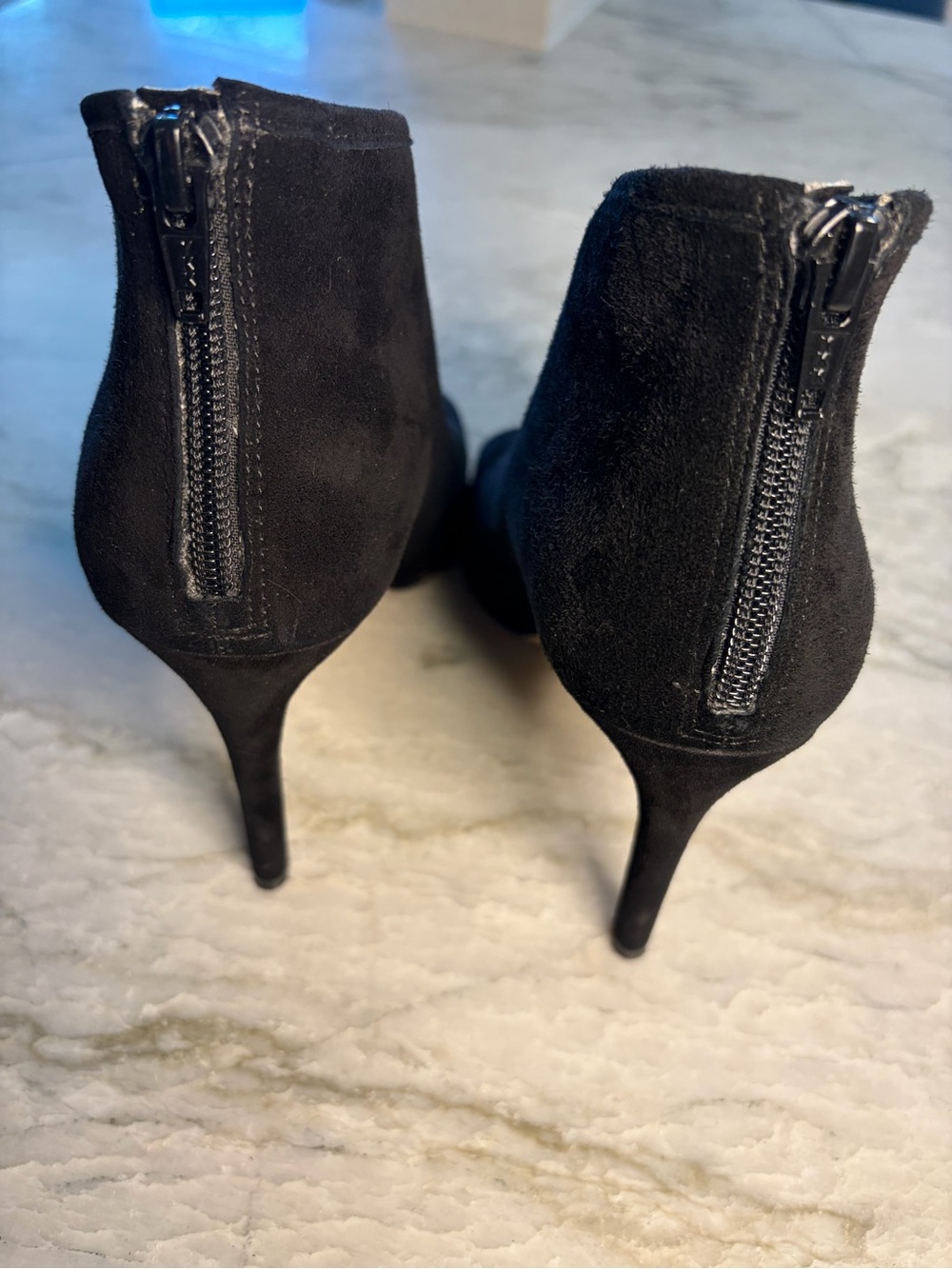 Women's Black Suede Peep-Toe Ankle Booties - Sleek Stiletto Heel - Picture 4 of 6